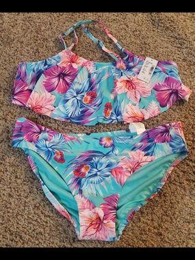 Suagr And Jade Turquoise Floral Two-Piece Bikini Set